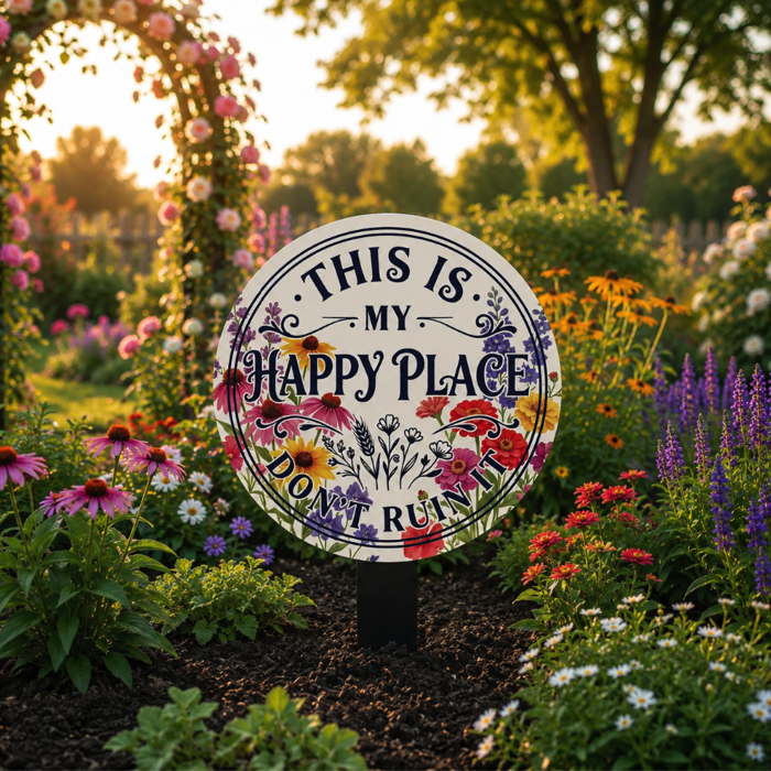 Happy Place Garden Metal Sign