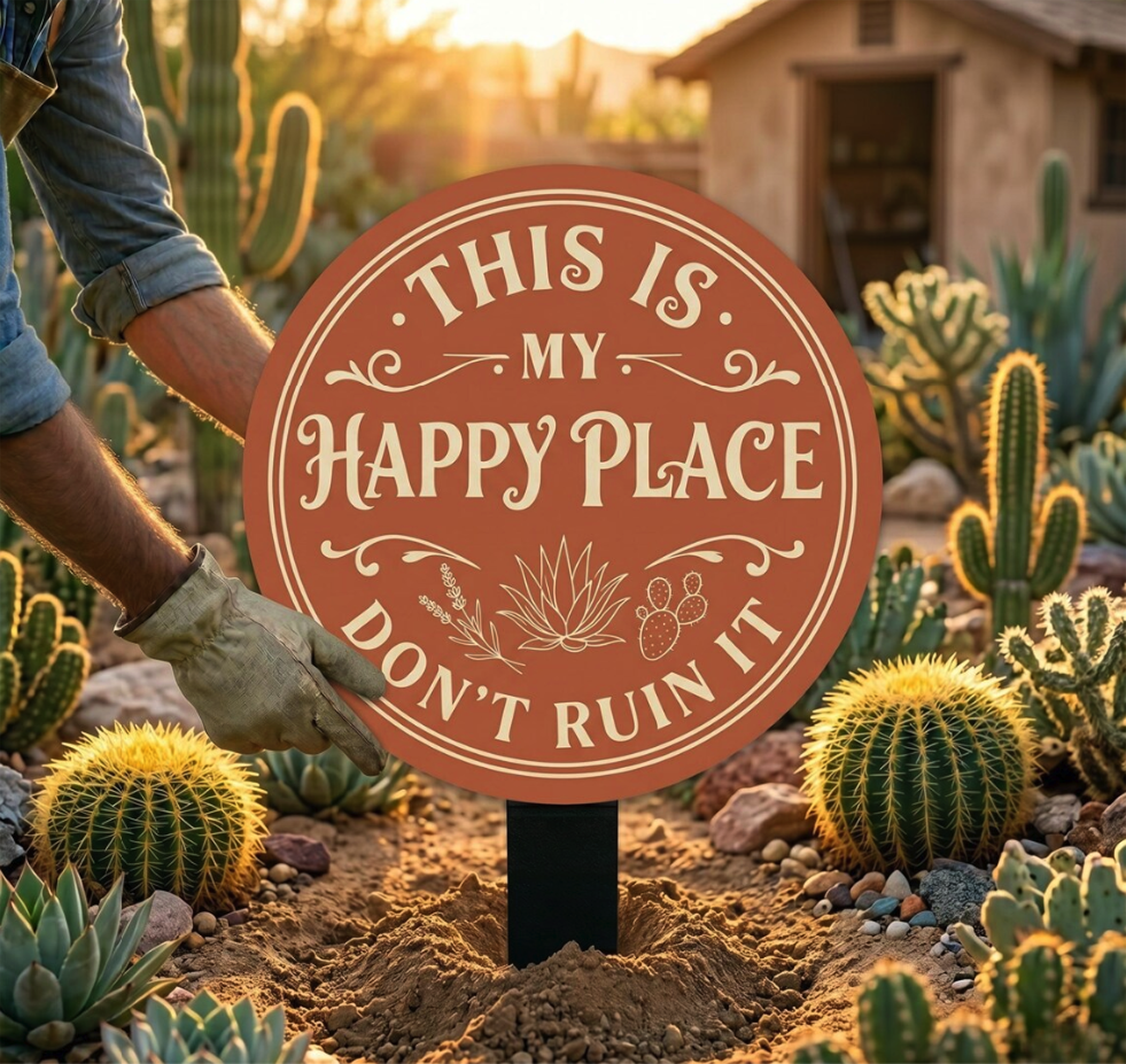 Funny Cactus Garden Metal Sign - product view 4