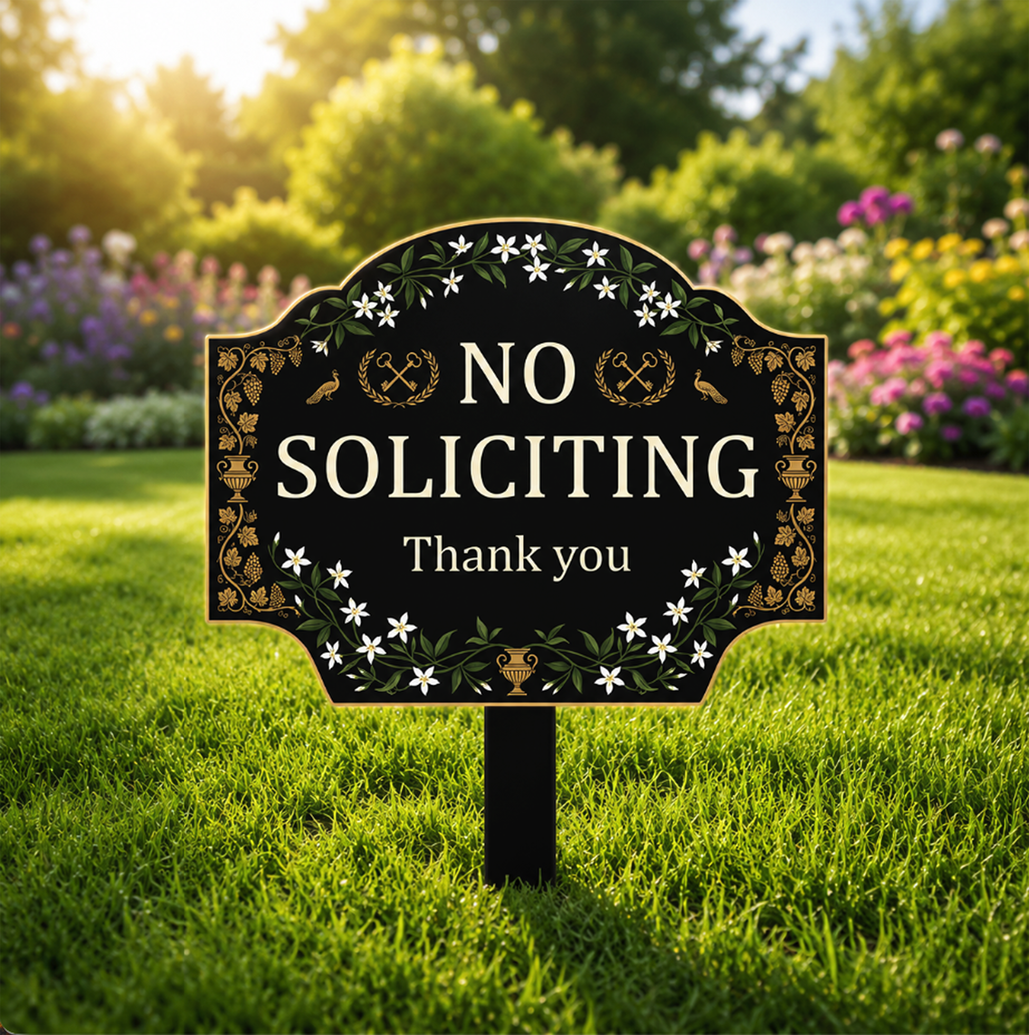 No Soliciting Metal Garden Sign - product view 3