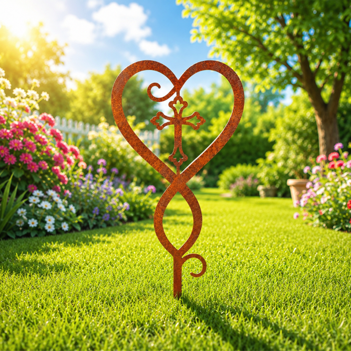 Heart Cross Infinity Metal Garden Stake