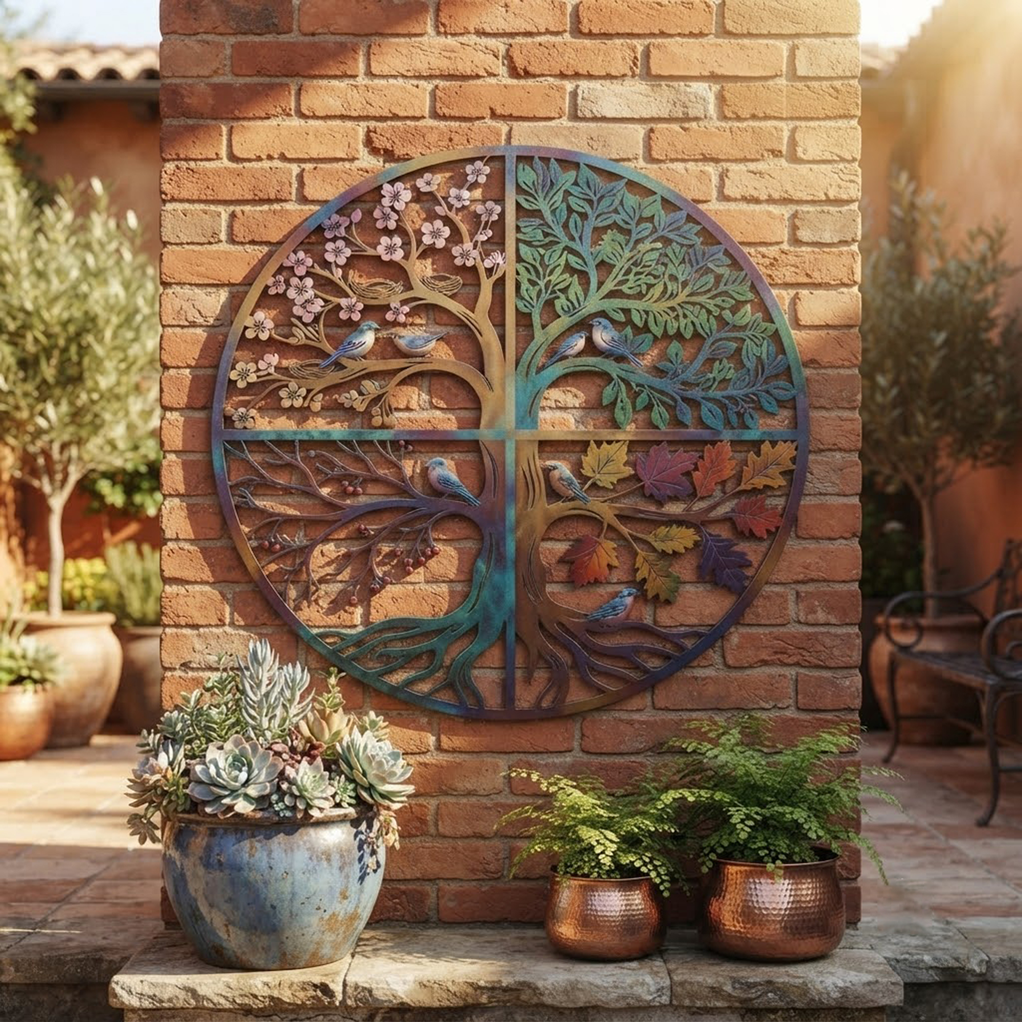 Tree of Life Metal Wall Art with Owls & Birds - product view 2