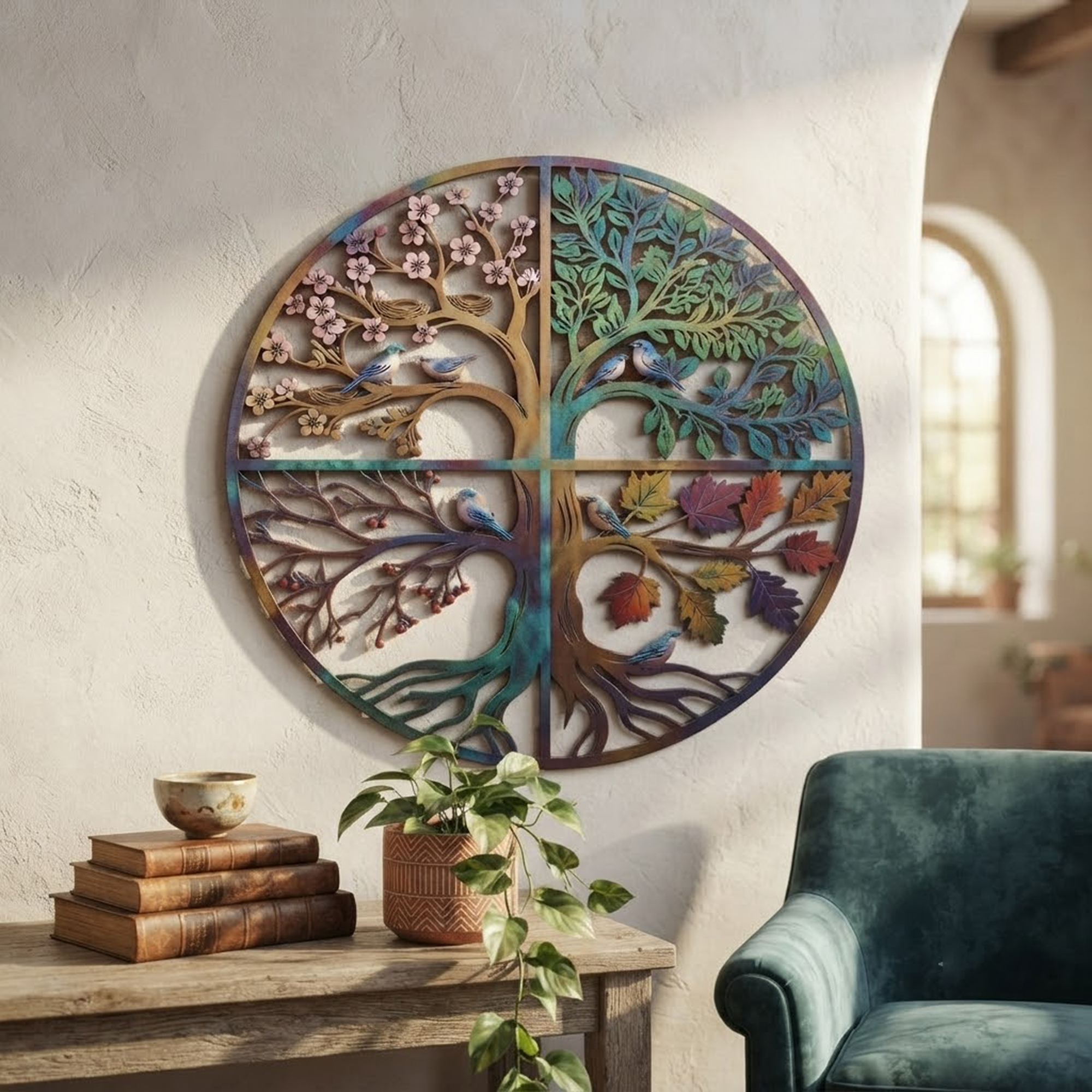 Tree of Life Metal Wall Art with Owls & Birds - product view 3