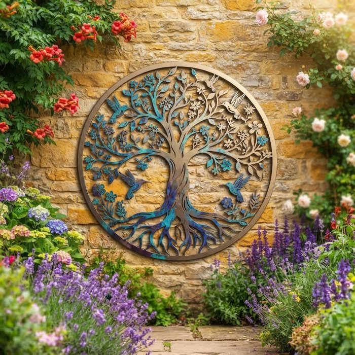 Tree of Life Metal Wall Art with Hummingbirds