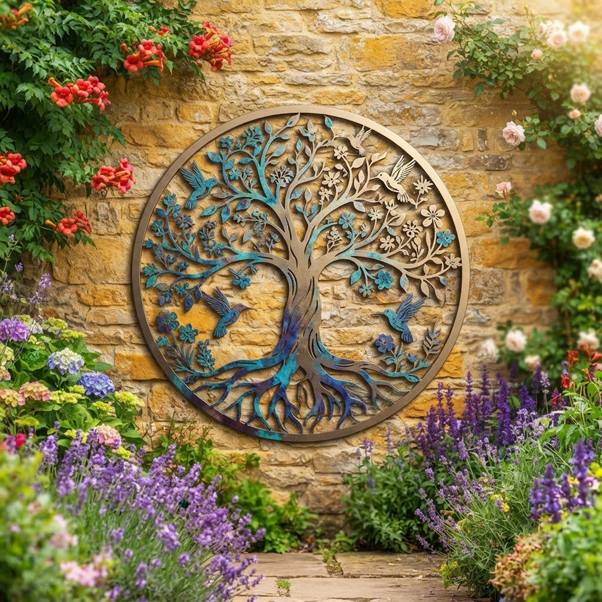 Tree of Life Metal Wall Art with Hummingbirds