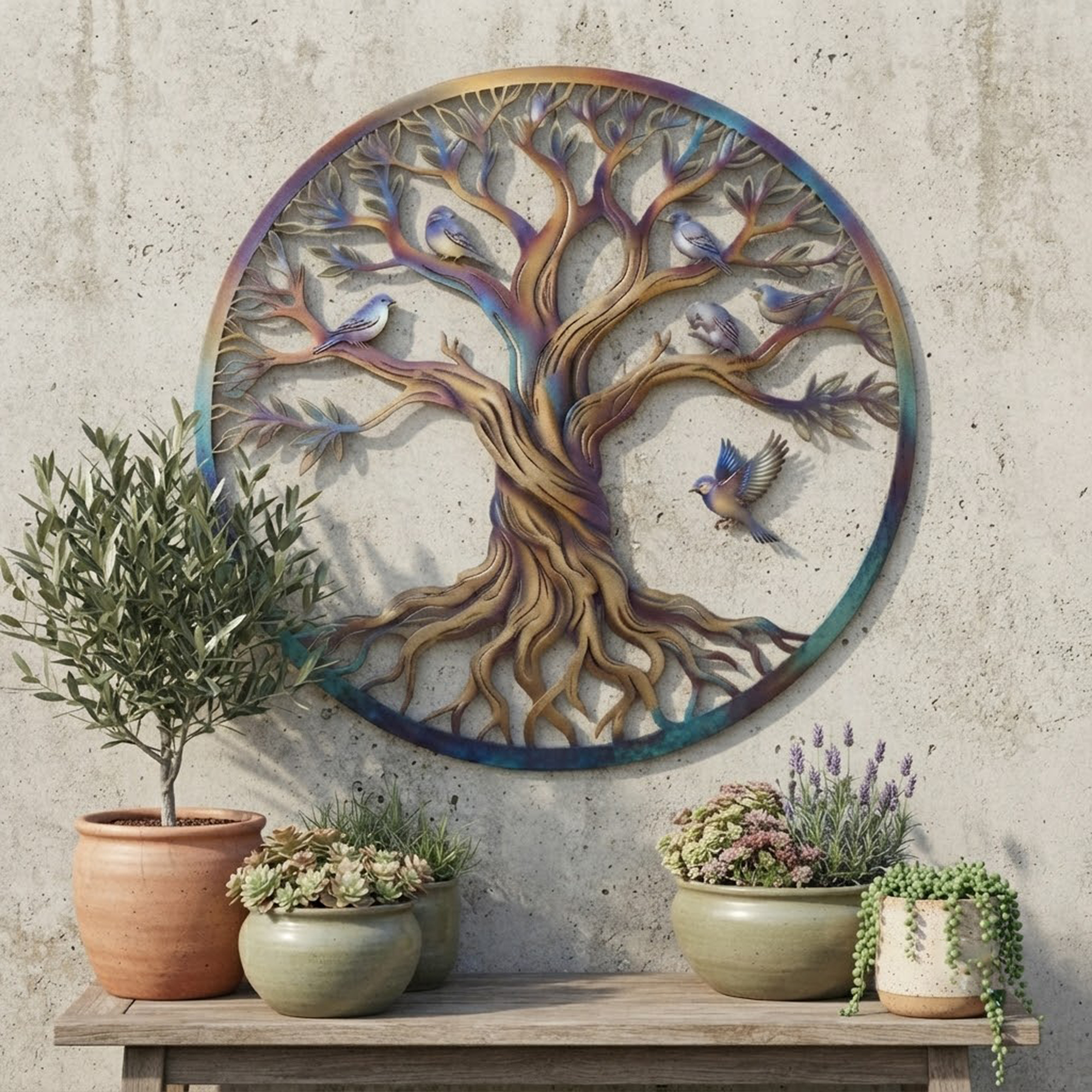 Tree of Life Metal Wall Art with Birds - product view 3