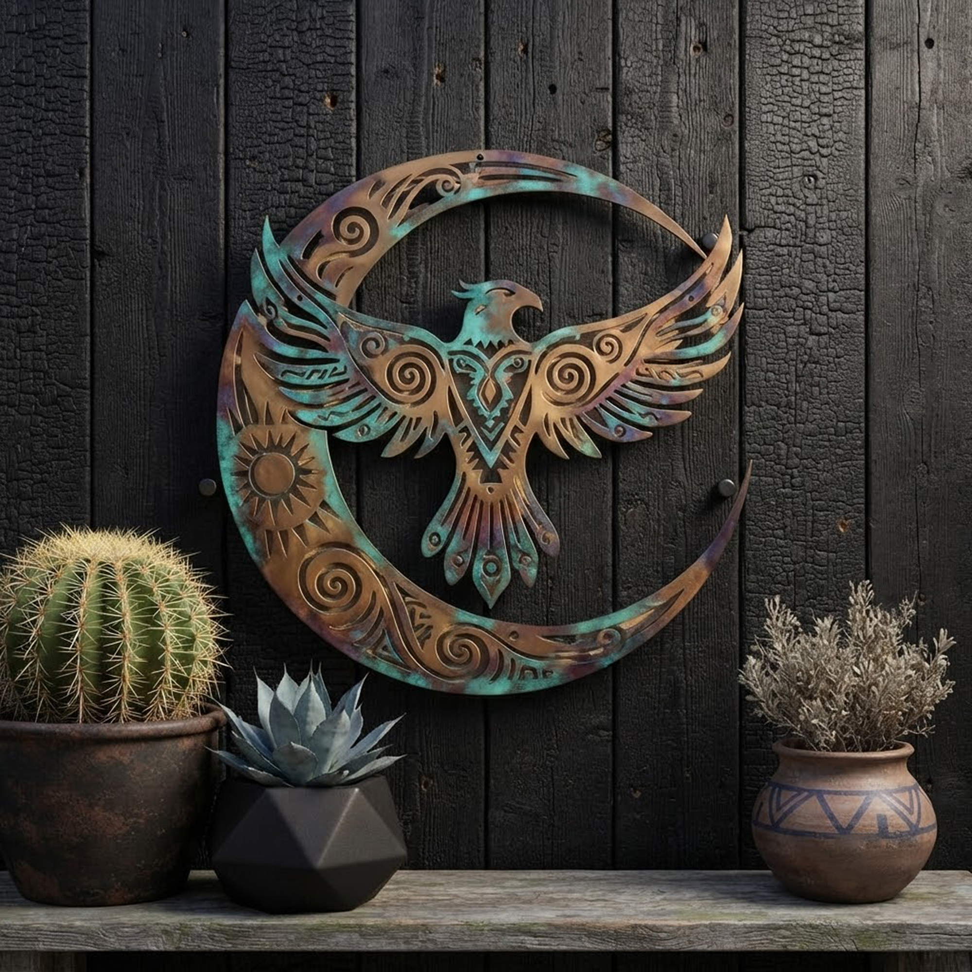 Southwestern Eagle Moon Metal Wall Art - product view 2