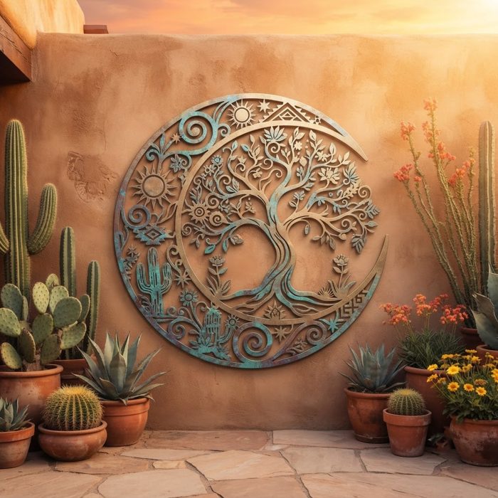 Southwestern Tree of Life Moon Metal Wall Art