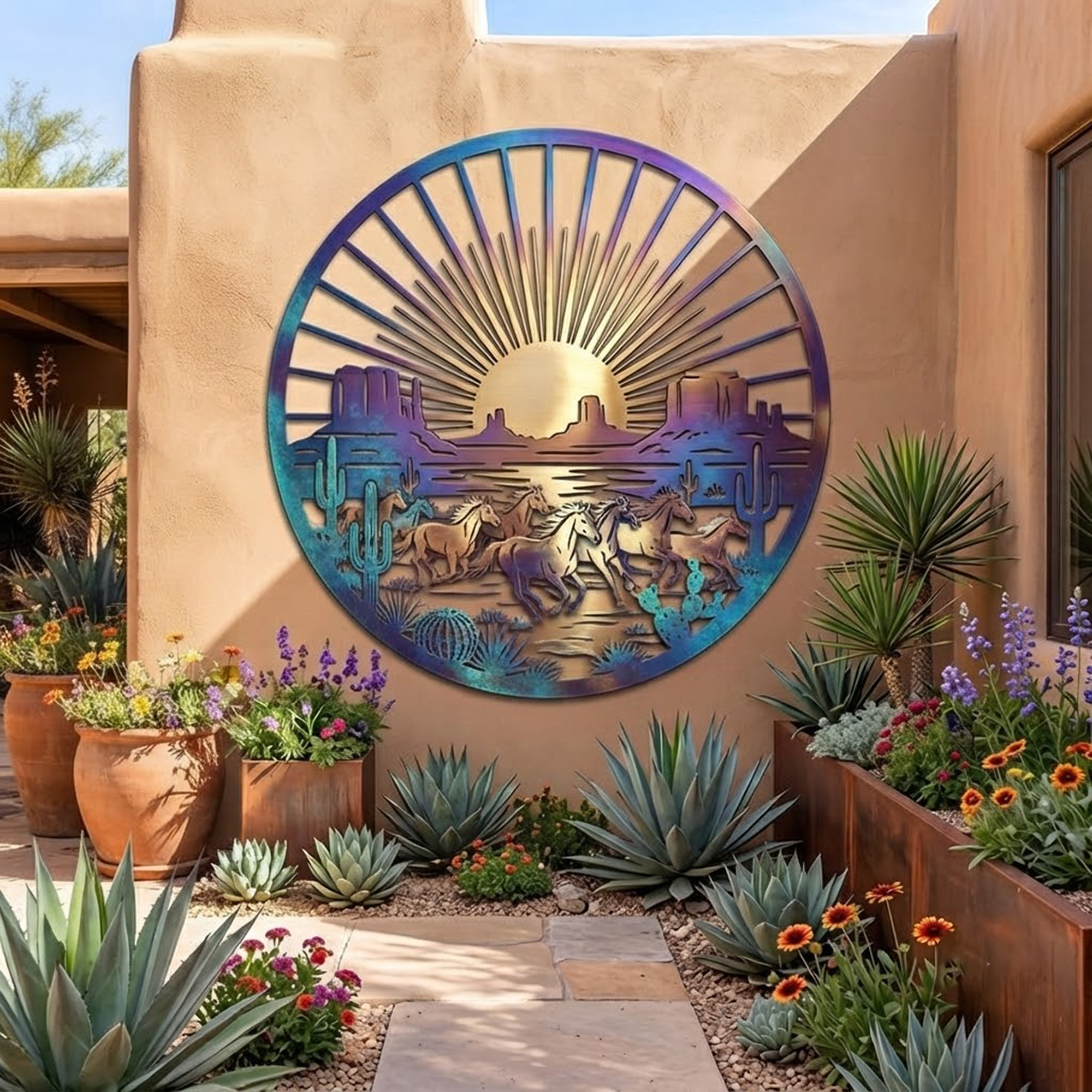 Wild Horses Desert Sunset Metal Wall Art