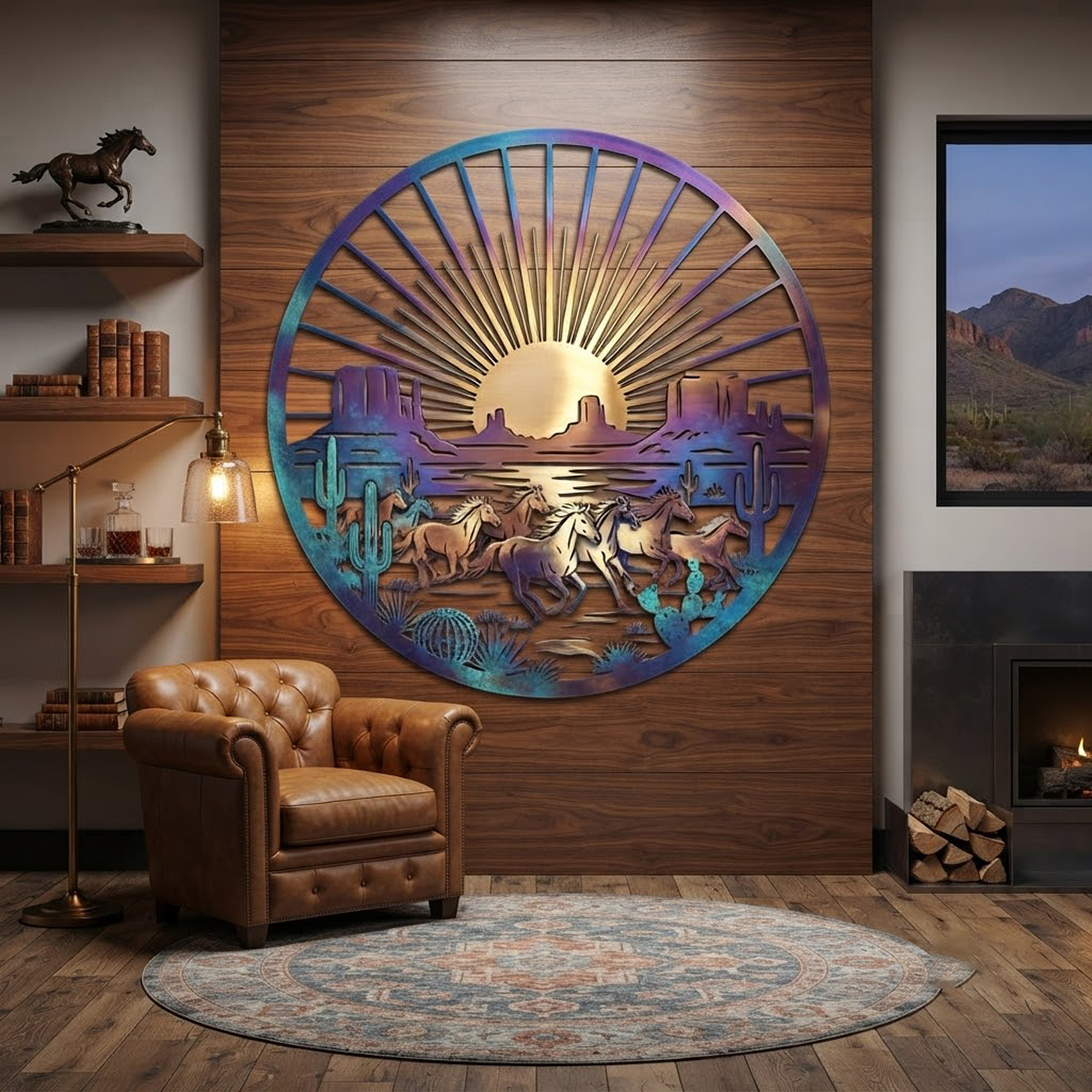 Wild Horses Desert Sunset Metal Wall Art - product view 2