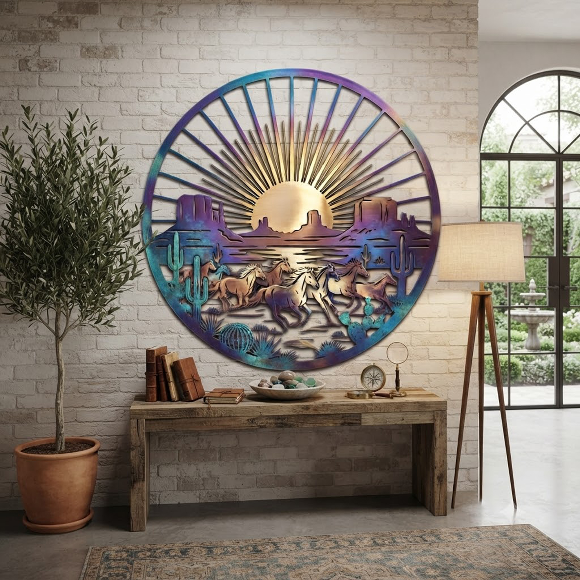 Wild Horses Desert Sunset Metal Wall Art - product view 3