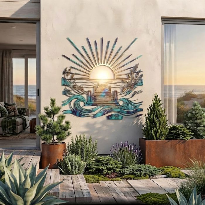 Coastal Sunset Pier Metal Wall Art