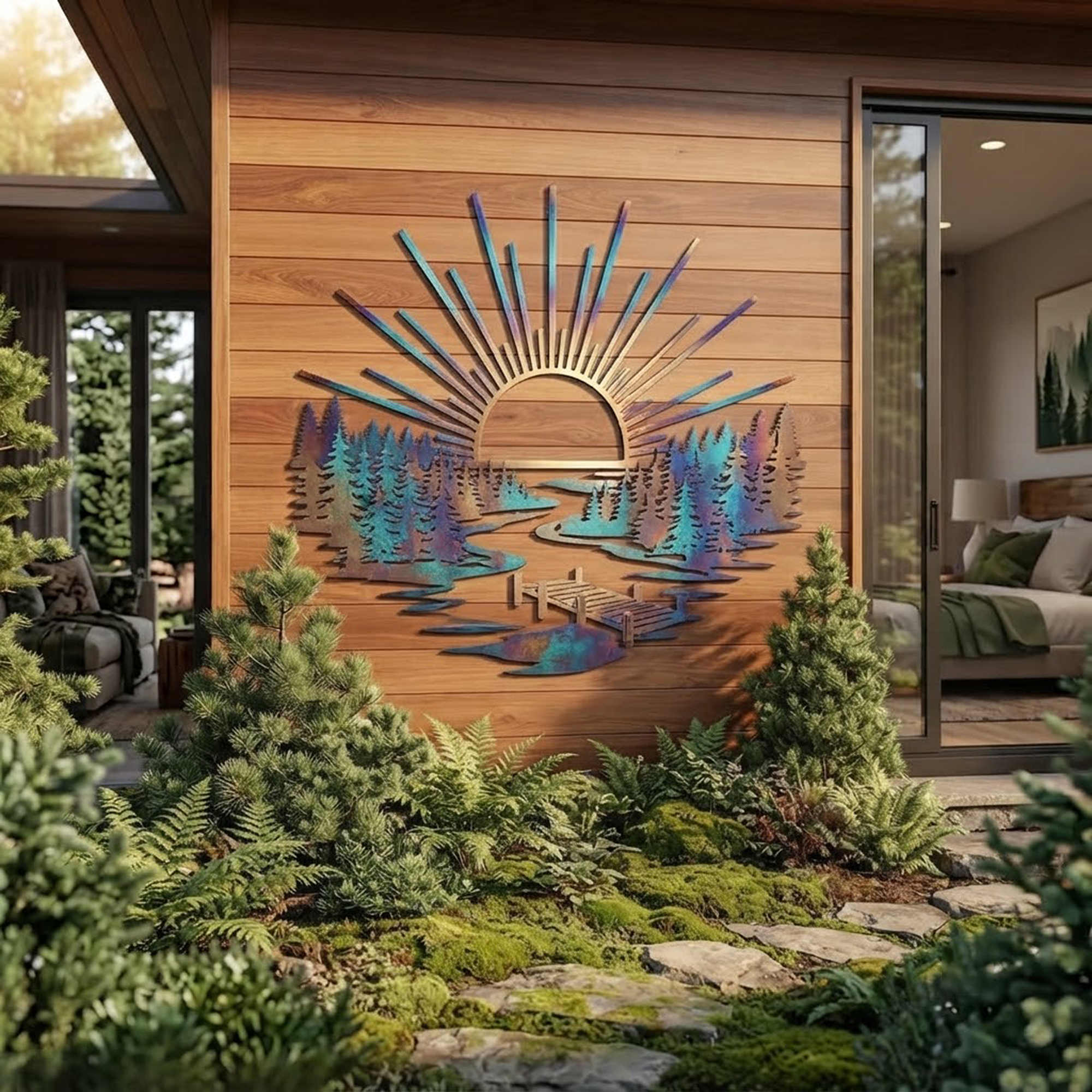 Forest Lake Sunset Metal Wall Art
