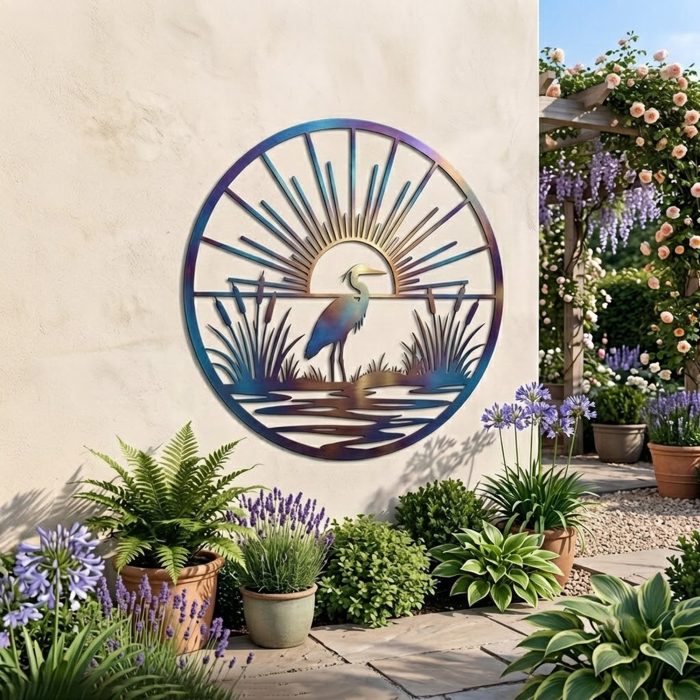 Heron Sunrise Metal Wall Art