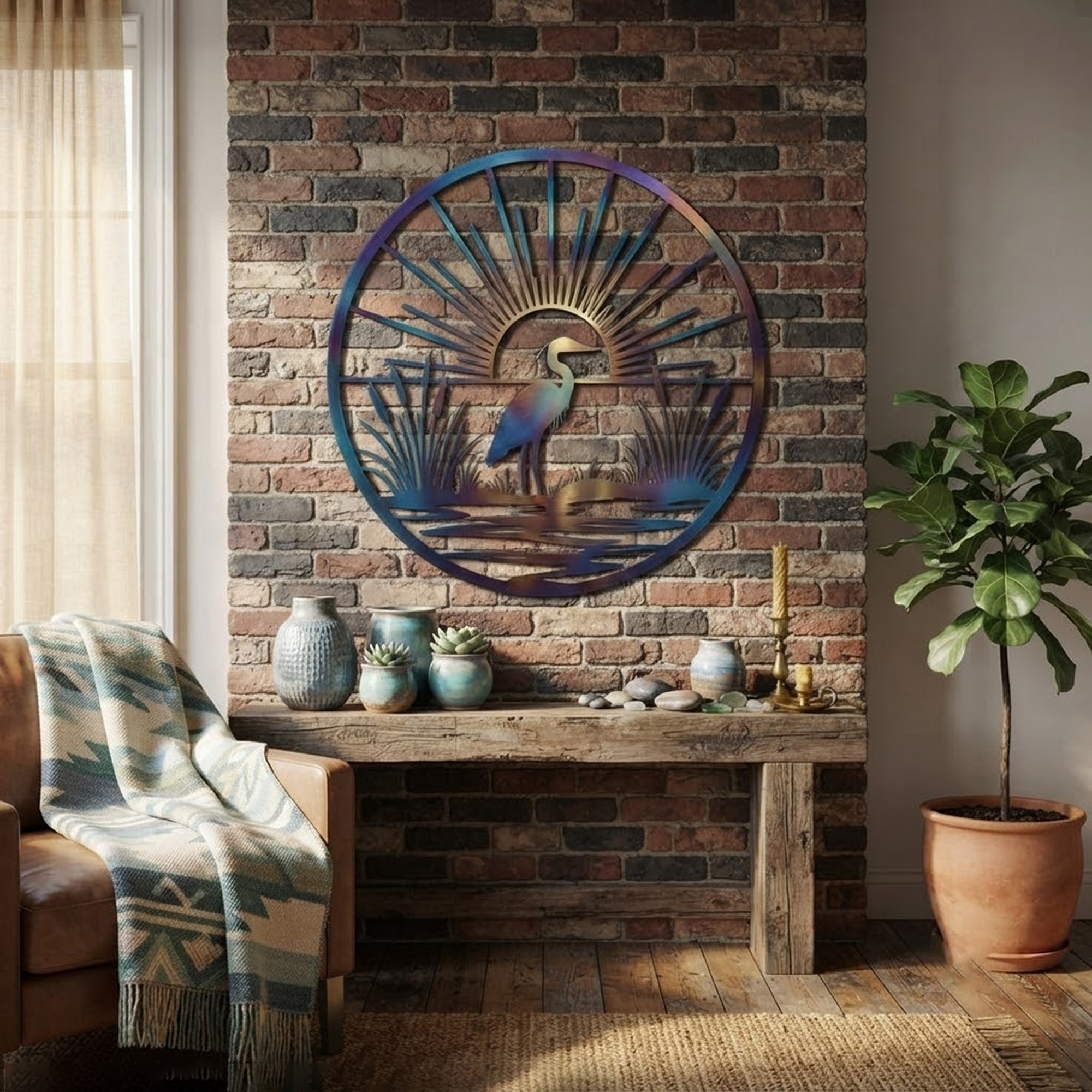 Heron Sunrise Metal Wall Art - product view 2