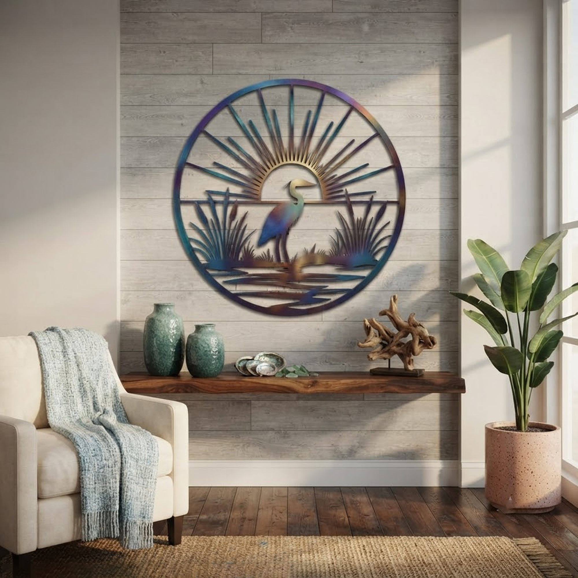Heron Sunrise Metal Wall Art - product view 3
