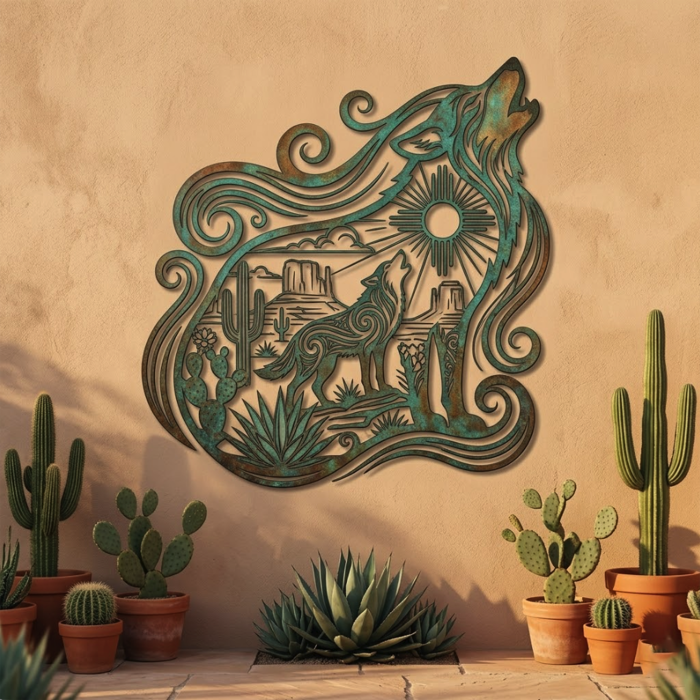 Southwestern Wolf Metal Wall Art