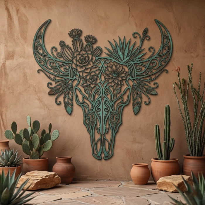 Western Cow Skull Metal Wall Art