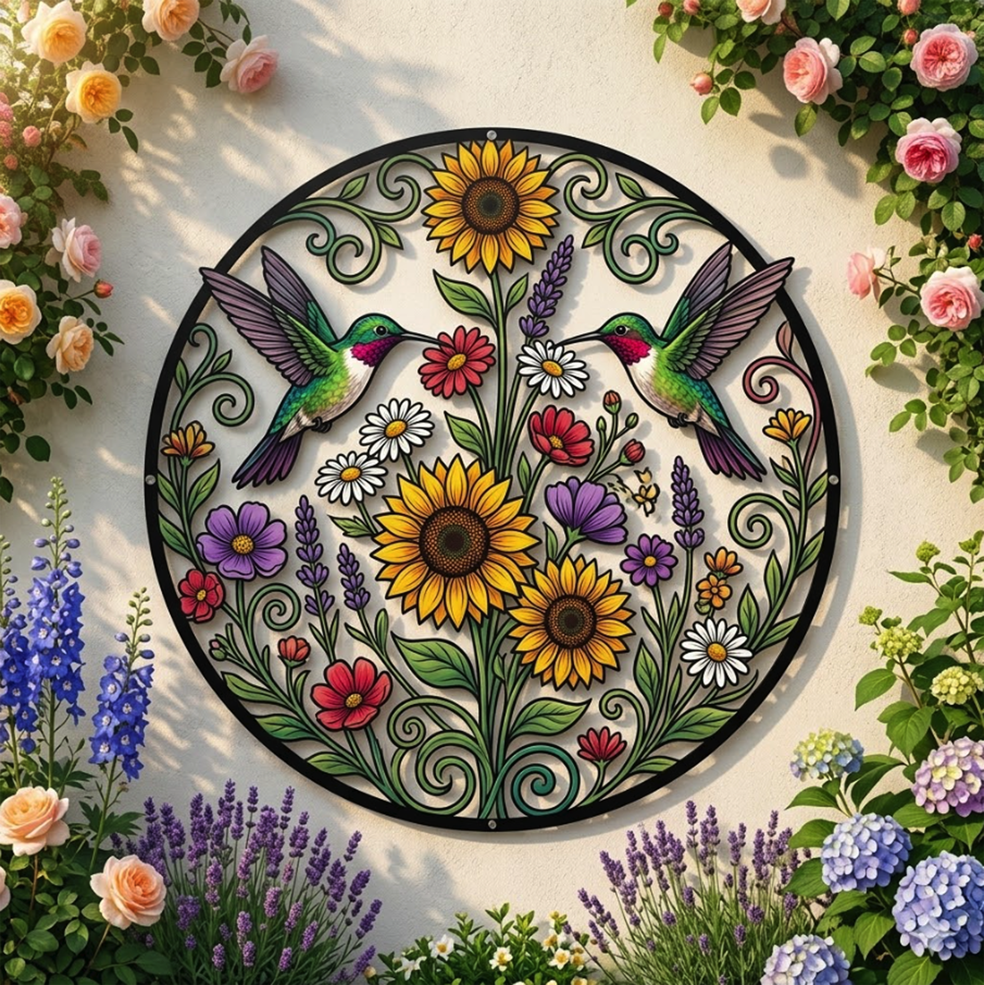 Hummingbird Sunflower Metal Wall Art