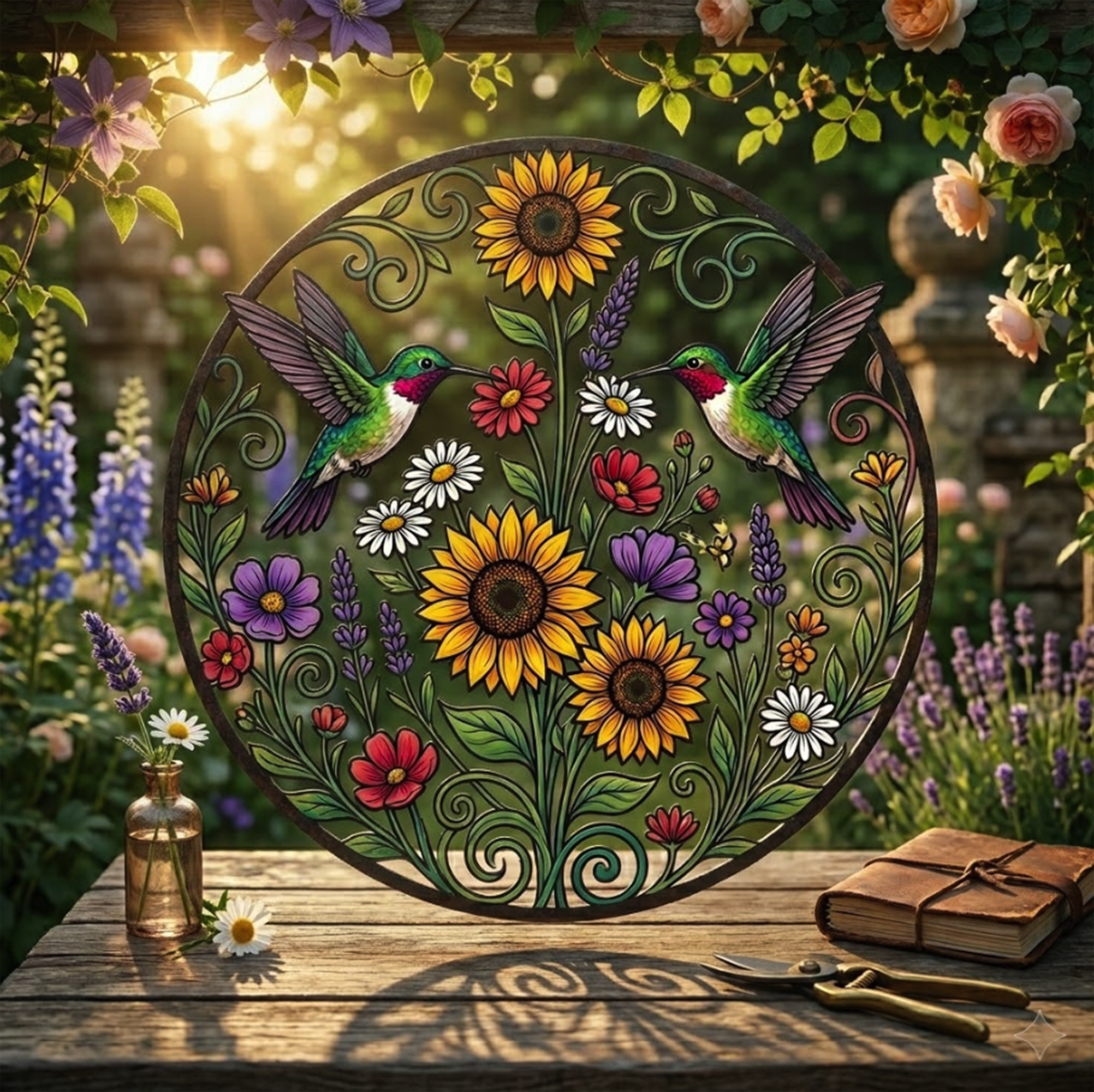 Hummingbird Sunflower Metal Wall Art - product view 2