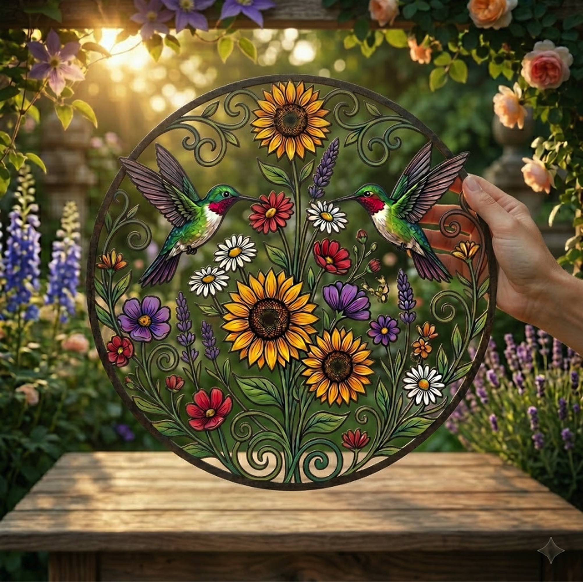 Hummingbird Sunflower Metal Wall Art - product view 3