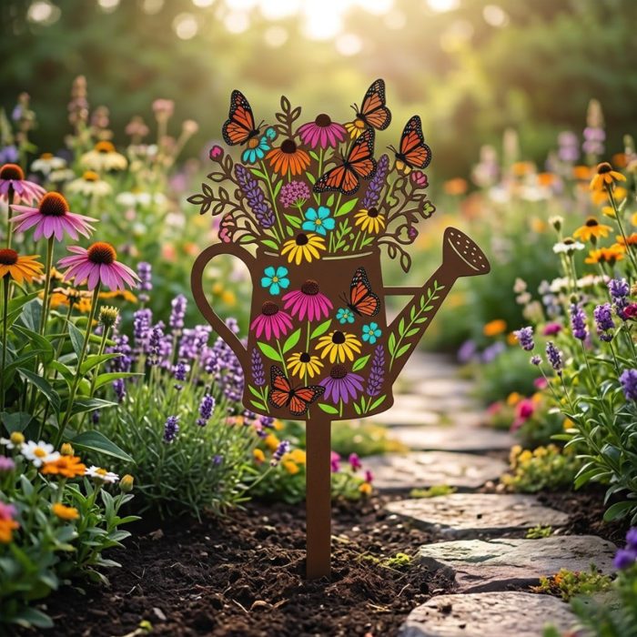 Watering Can Garden Stake