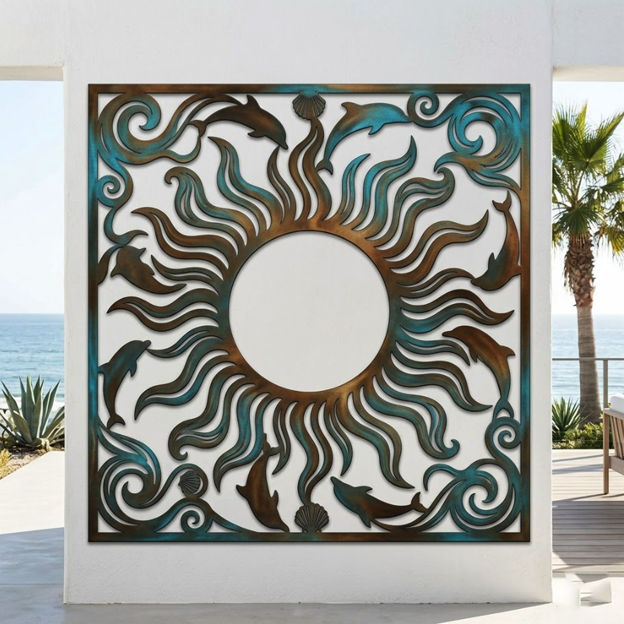 Coastal Dolphin Sun Metal Wall Art