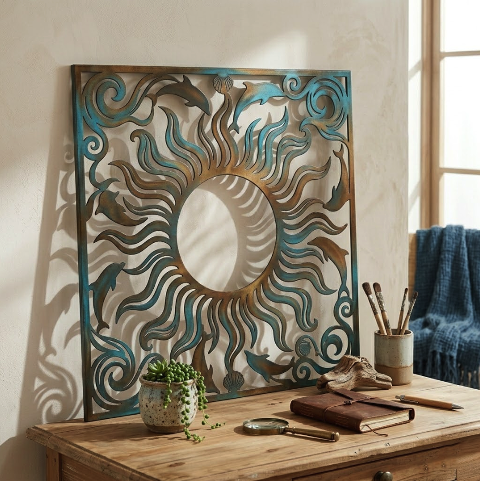 Coastal Dolphin Sun Metal Wall Art - product view 2