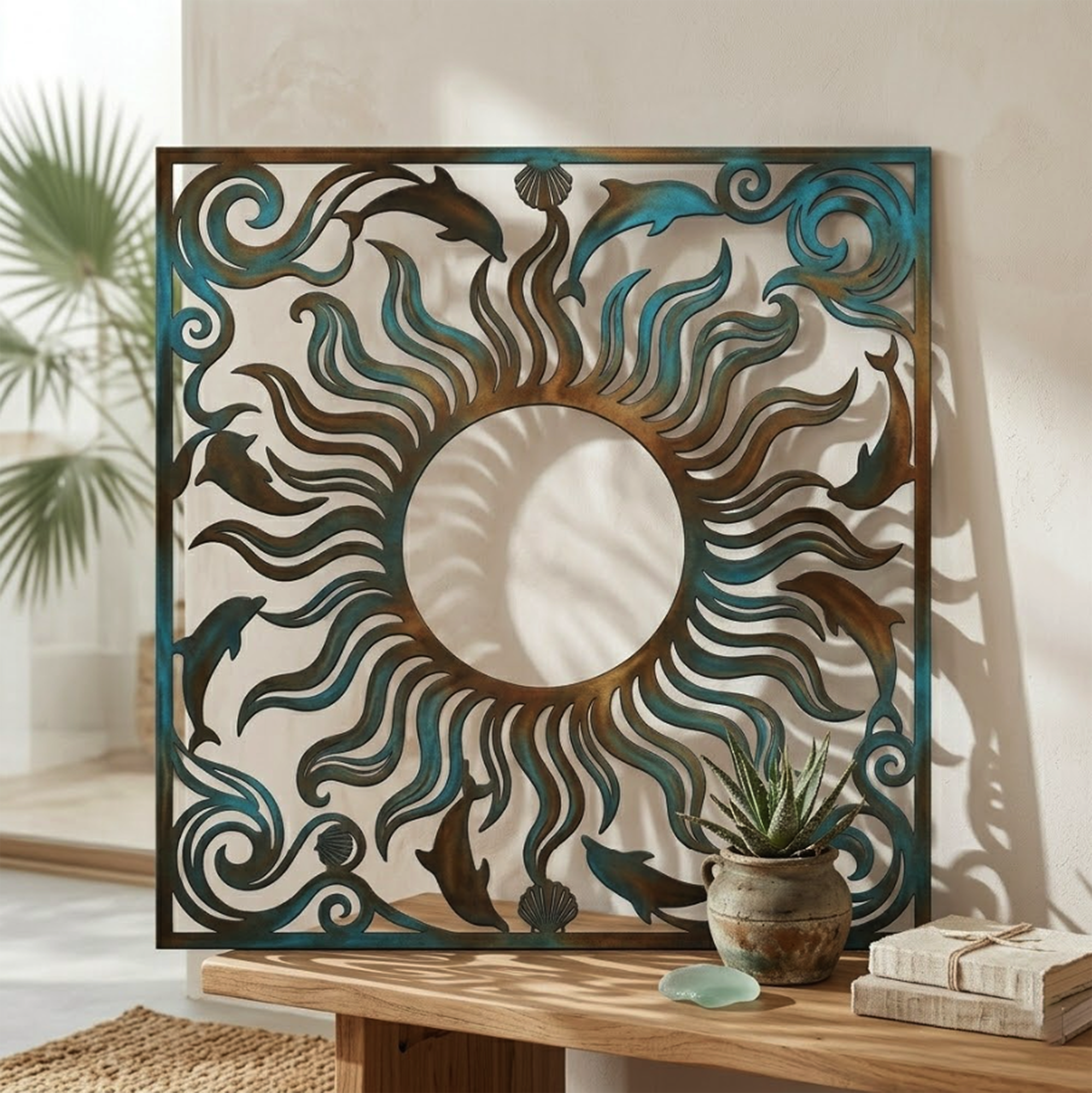 Coastal Dolphin Sun Metal Wall Art - product view 3