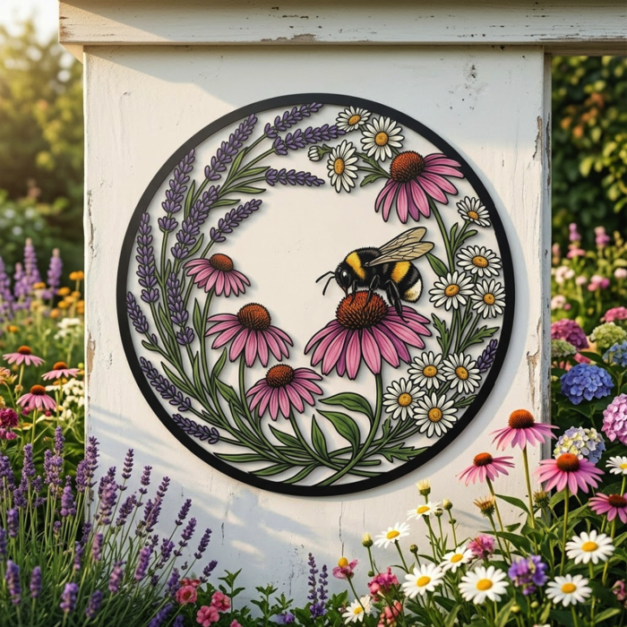 Bee Wildflower Metal Wall Art