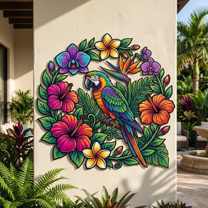 Tropical Parrot Metal Wall Art