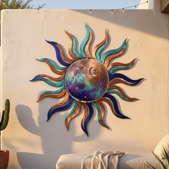 Celestial Sun Moon Metal Wall Art