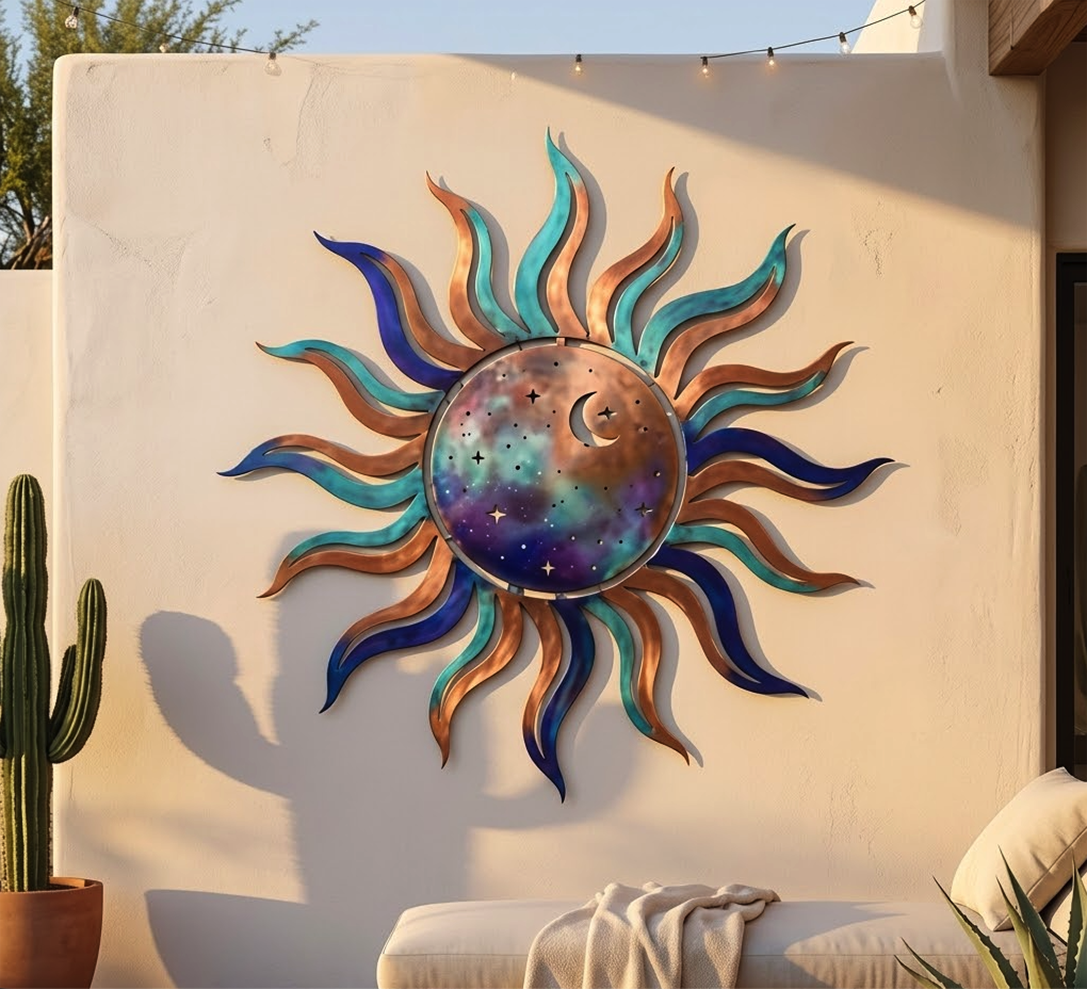 Celestial Sun Moon Metal Wall Art