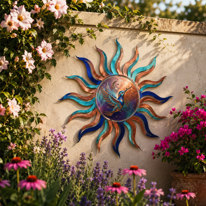 Hummingbird Sun Moon Metal Wall Art