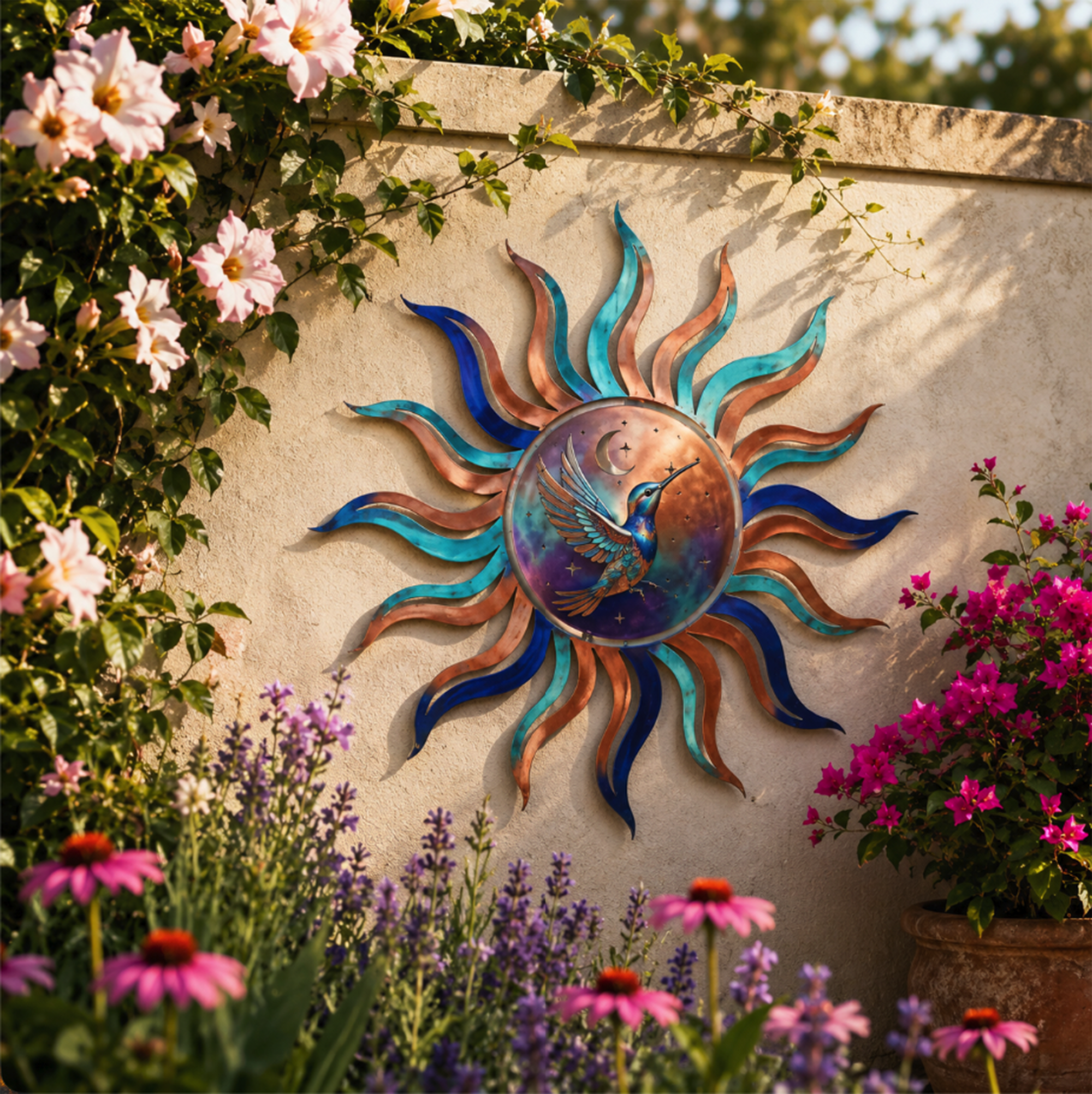 Hummingbird Sun Moon Metal Wall Art