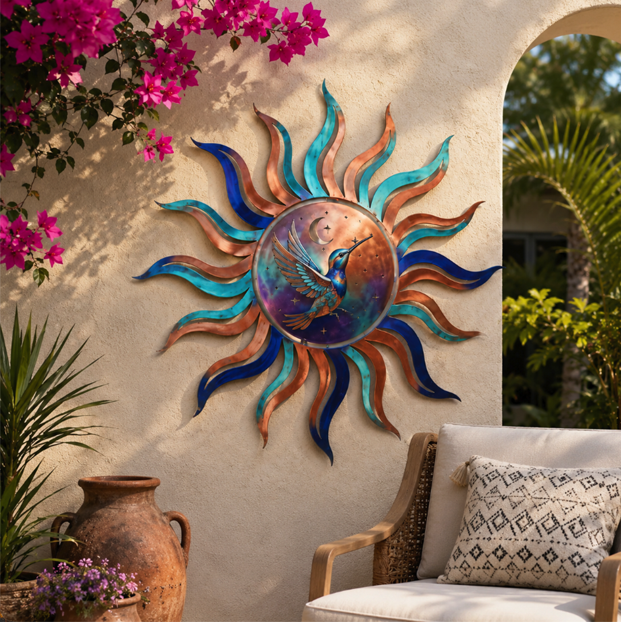 Hummingbird Sun Moon Metal Wall Art - product view 2