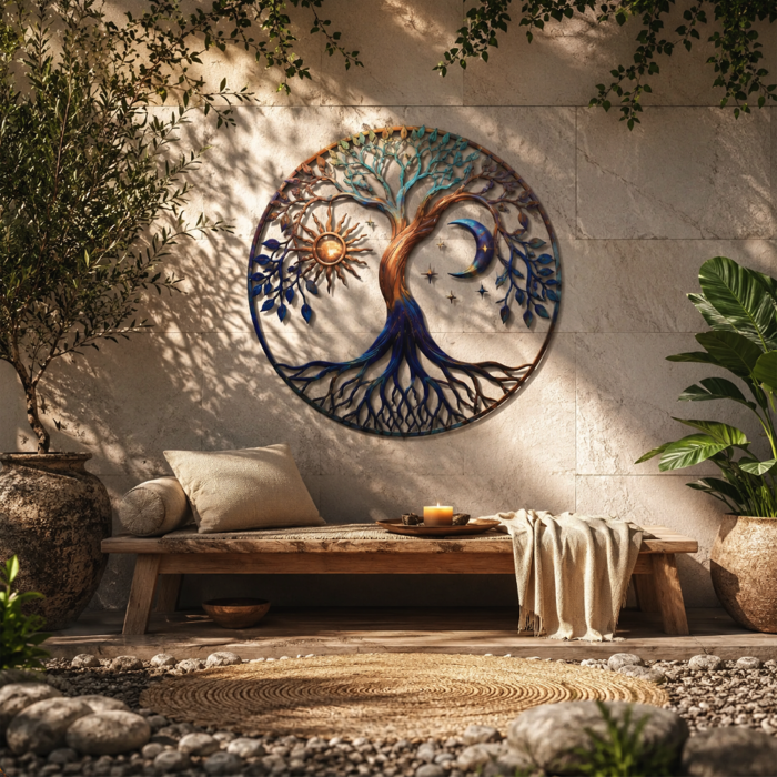 Tree of Life Sun Moon Metal Wall Art