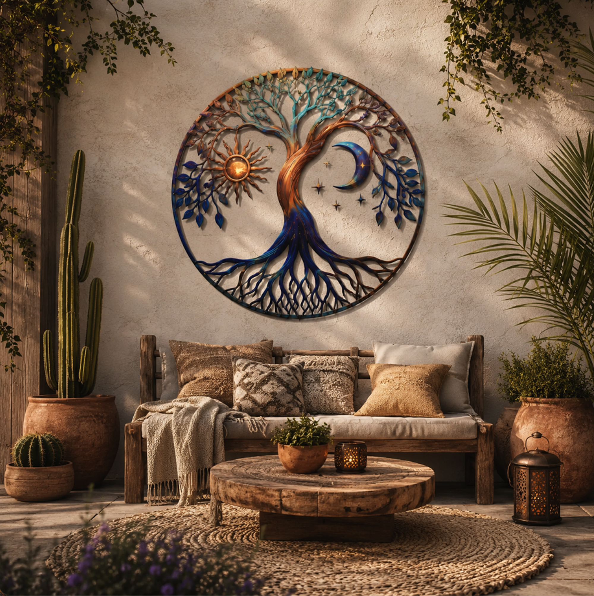 Tree of Life Sun Moon Metal Wall Art - product view 2