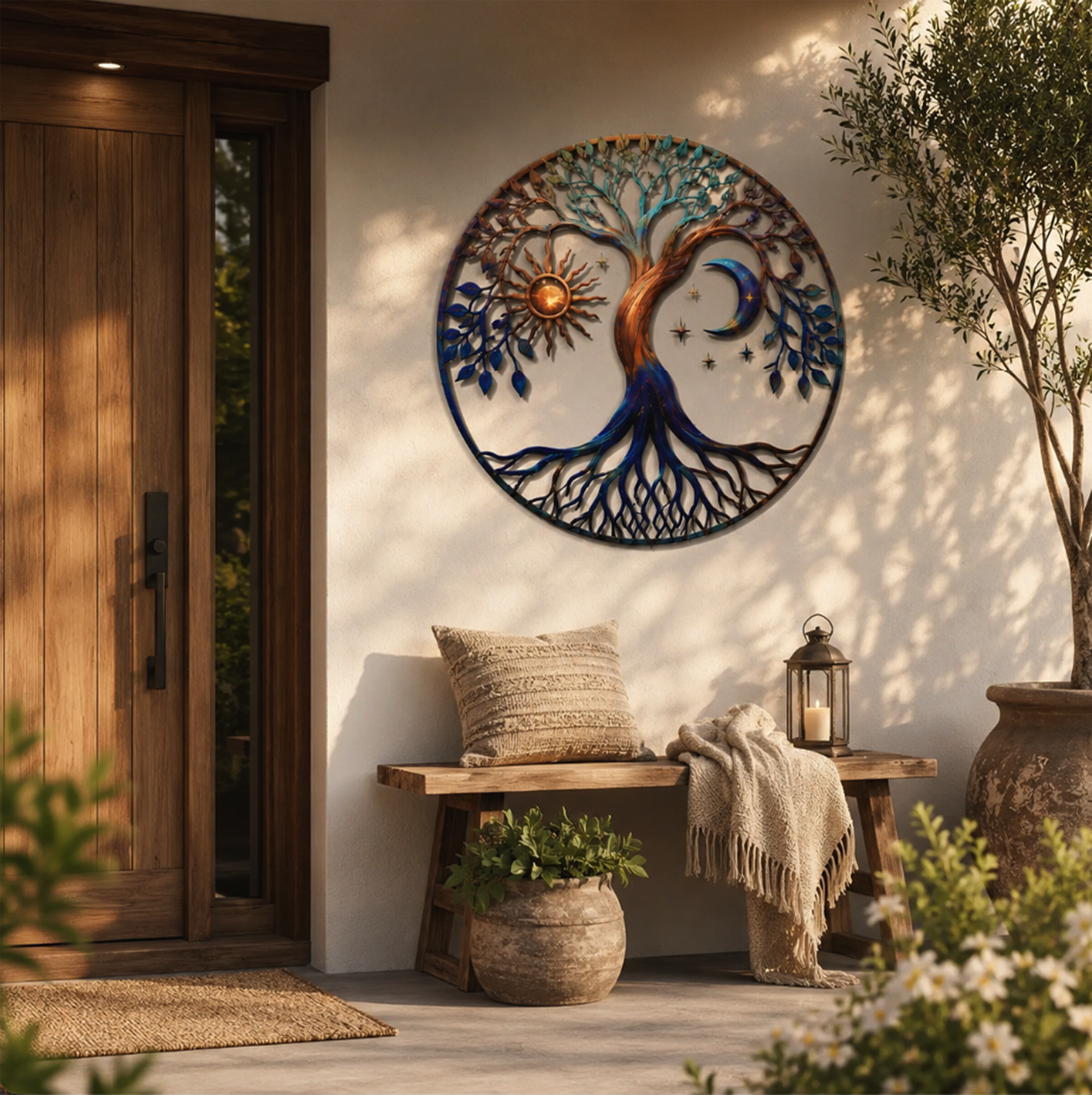 Tree of Life Sun Moon Metal Wall Art - product view 3