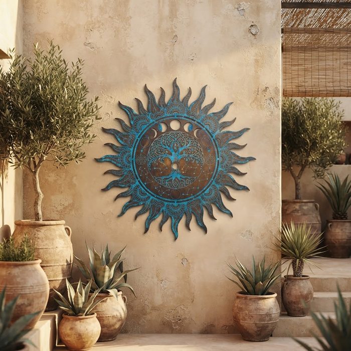 Boho Tree of Life Sun Moon Metal Wall Art