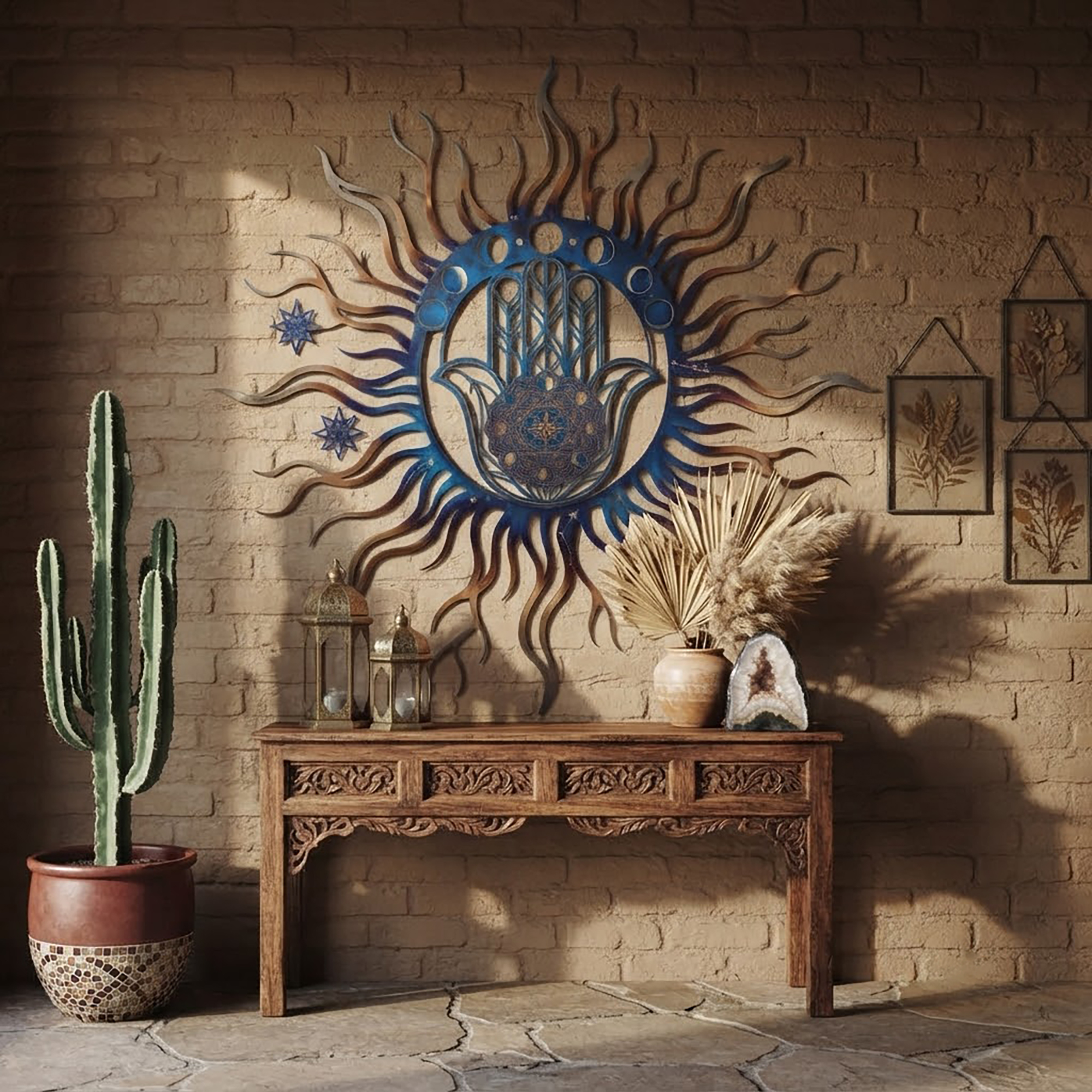 Blue Hamsa Sun Metal Wall Art - product view 2