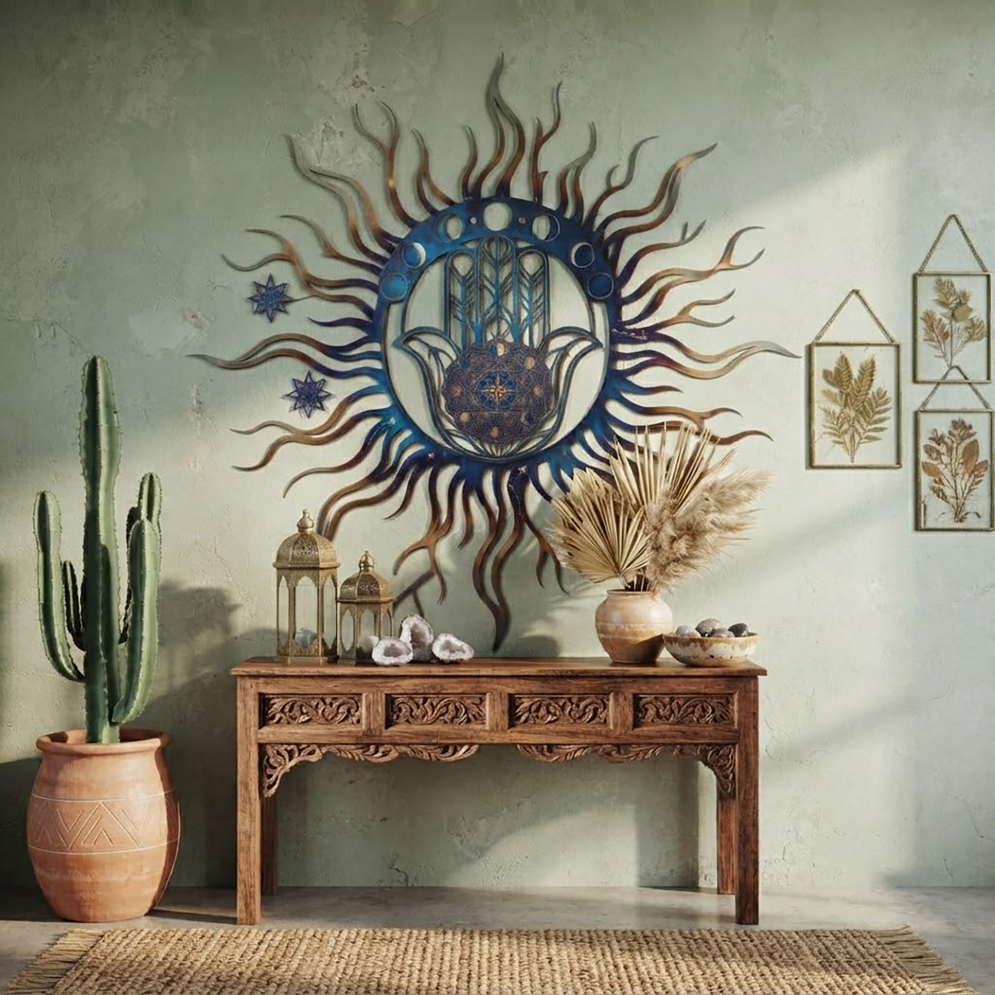 Blue Hamsa Sun Metal Wall Art - product view 3