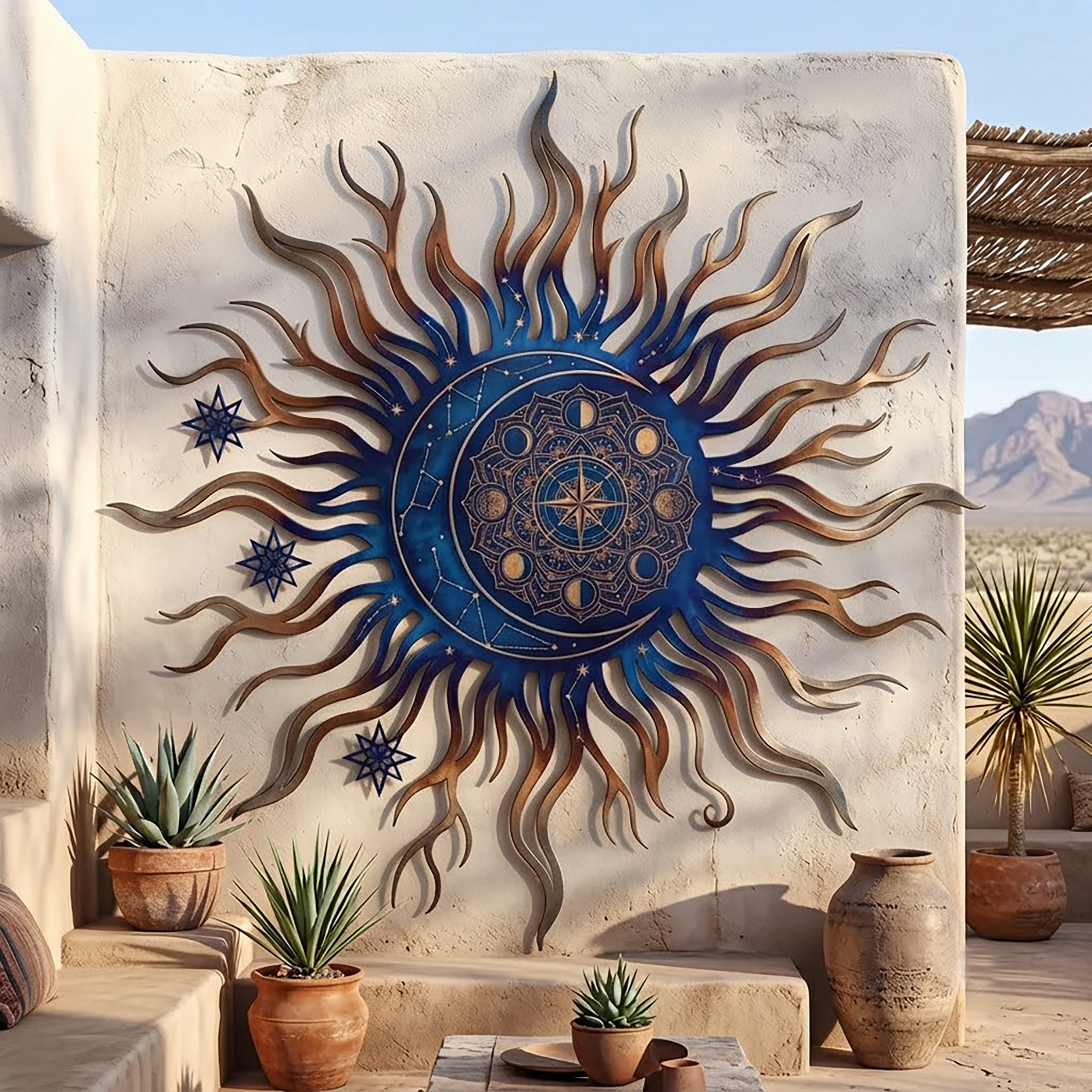 Celestial Sun Moon Metal Wall Art