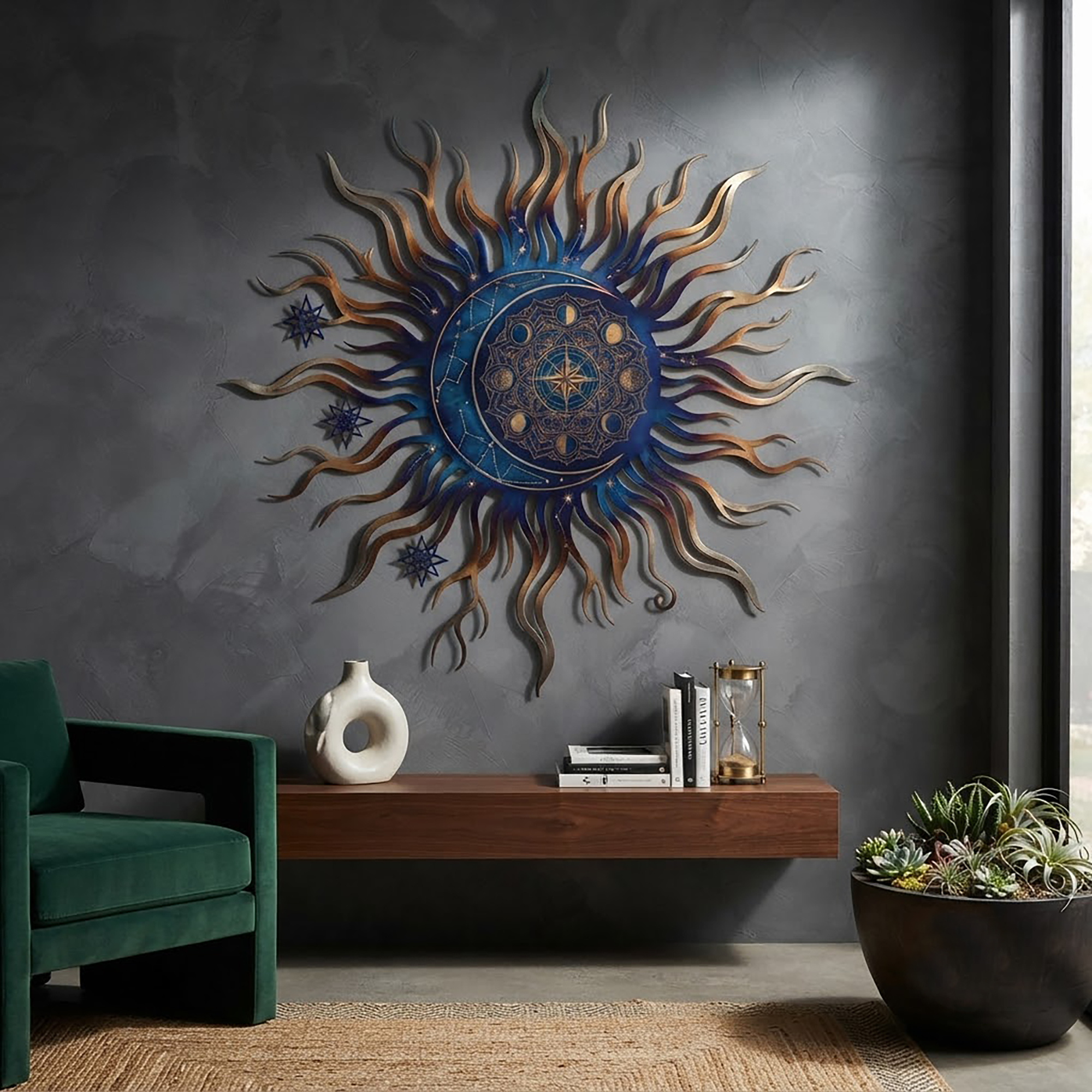 Celestial Sun Moon Metal Wall Art - product view 4