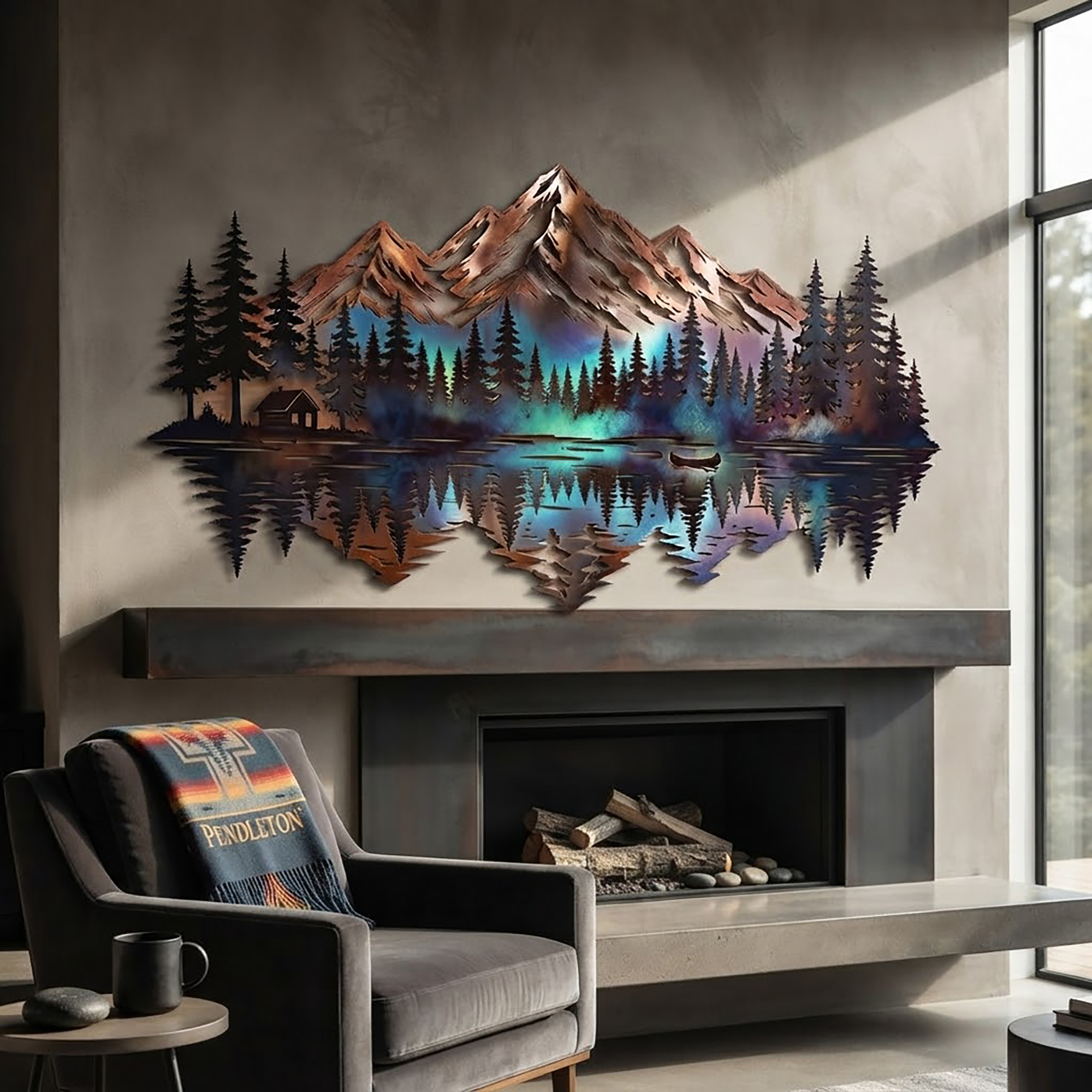 Mountain Waterfall Metal Wall Art - product view 2