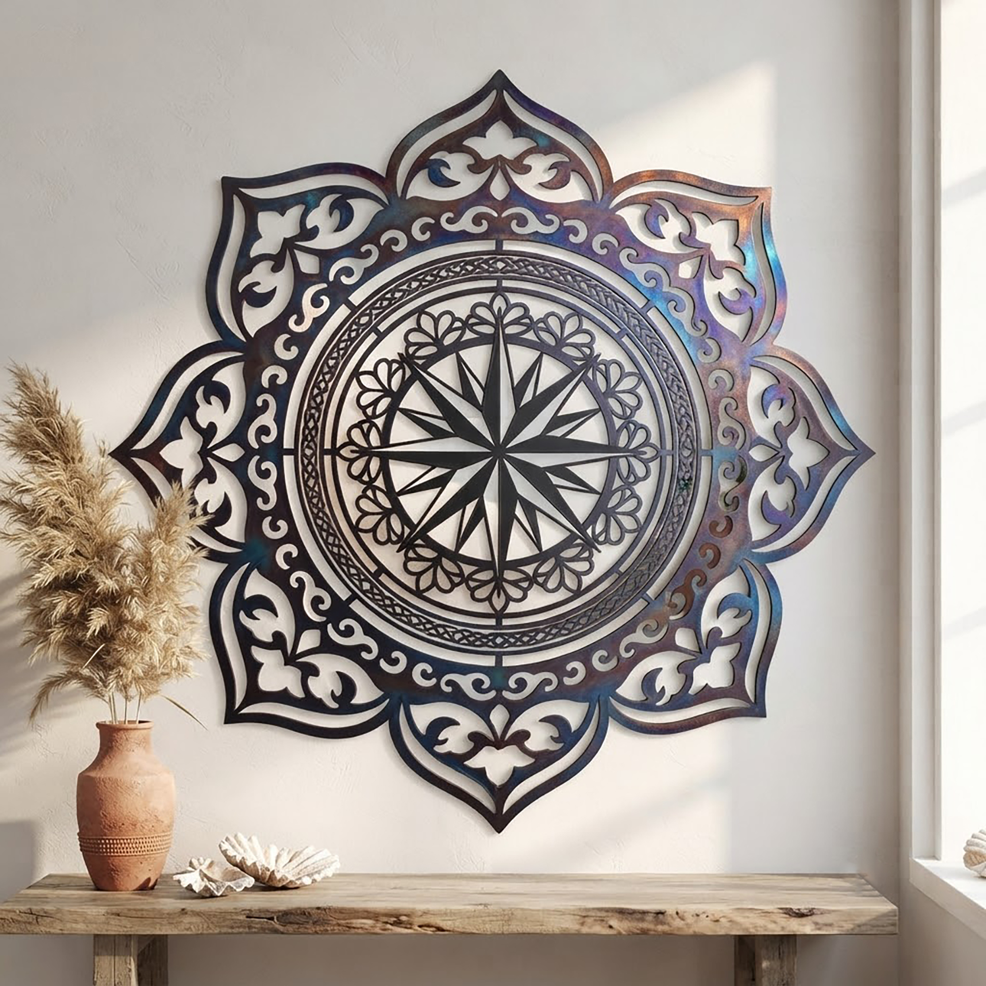 Mandala Compass Metal Wall Art