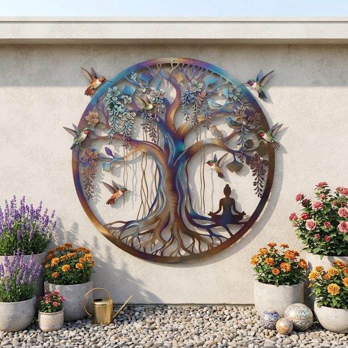 Tree of Life Hummingbird Metal Wall Art