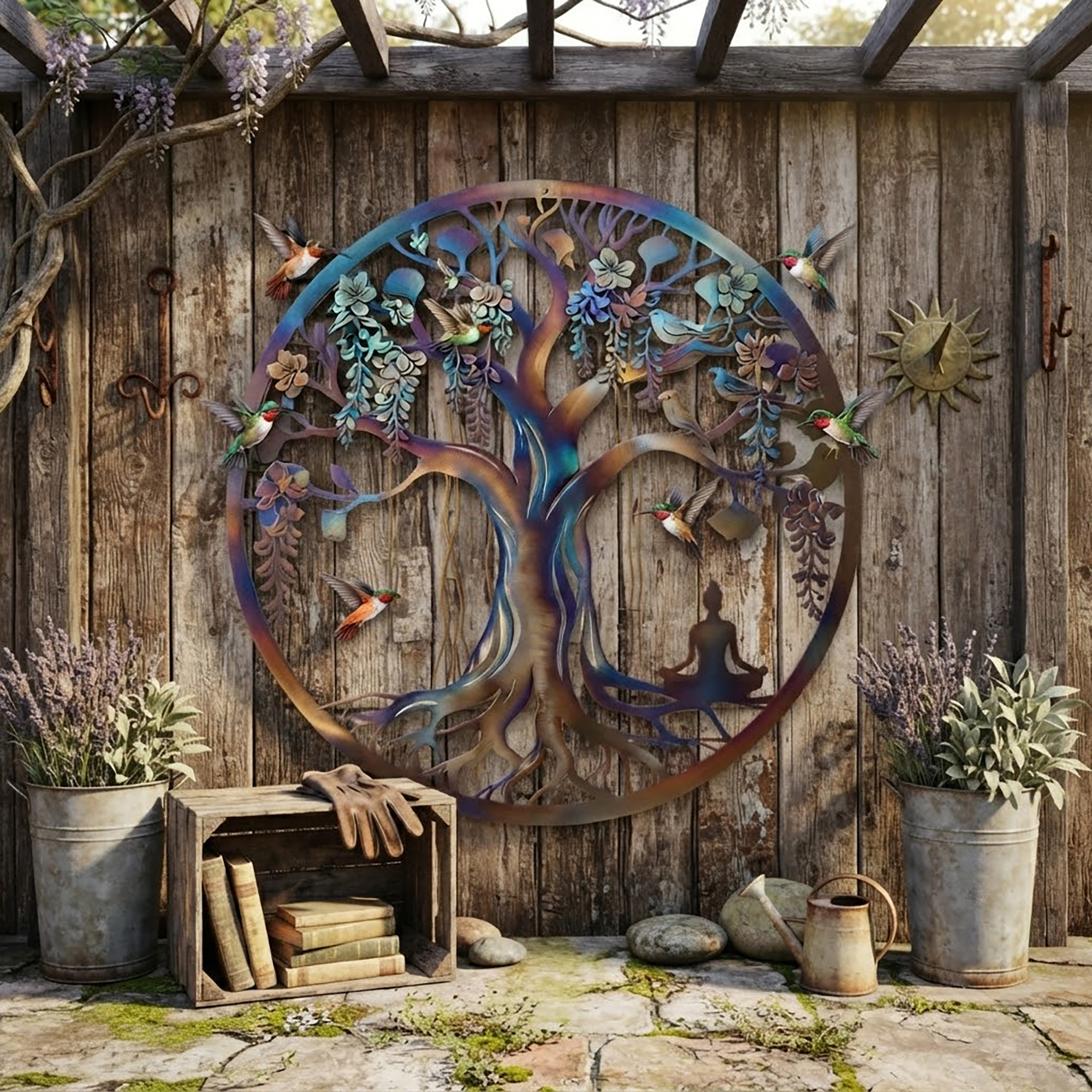 Tree of Life Hummingbird Metal Wall Art - product view 3