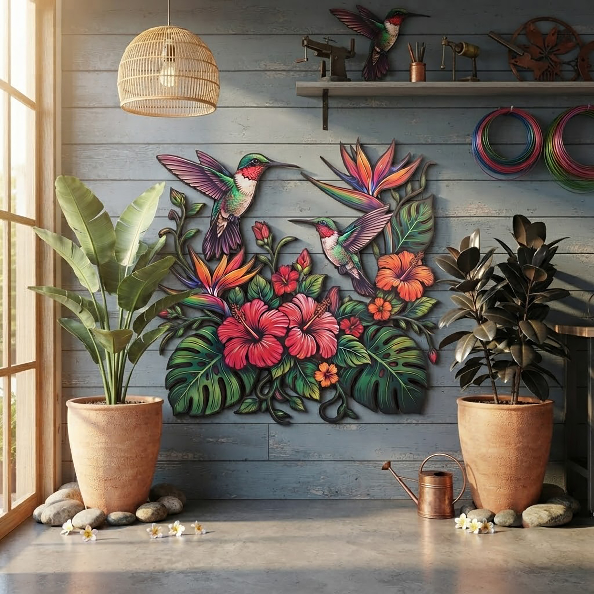 Tropical Hummingbird Metal Wall Art - product view 3