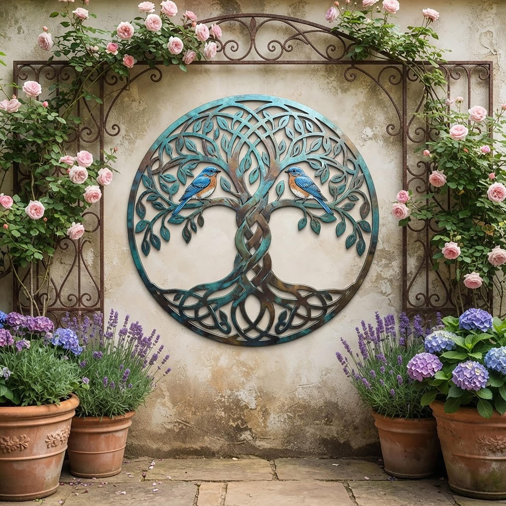 Tree of Life Metal Wall Art with Bluebirds