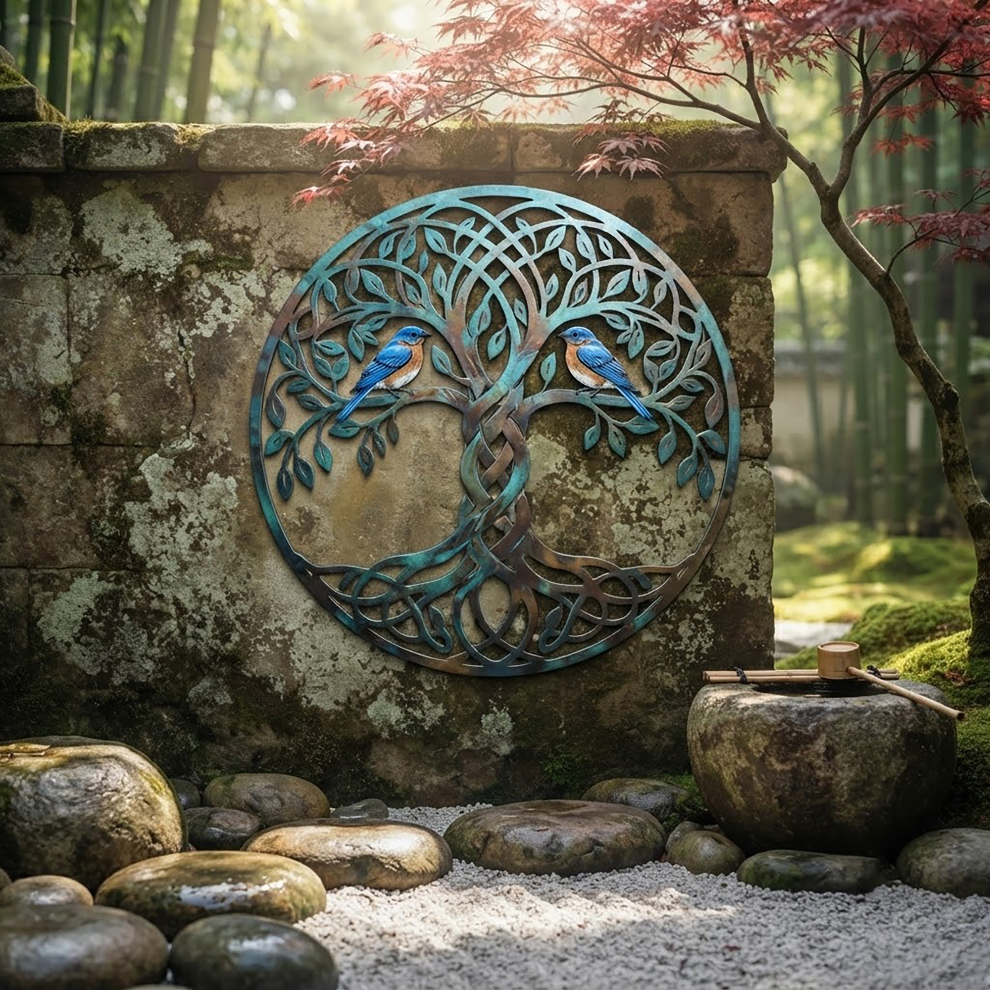 Tree of Life Metal Wall Art with Bluebirds - product view 2